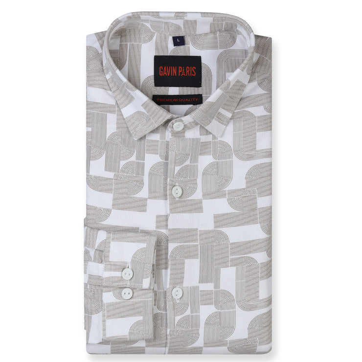 Beige Full Sleeve Shirt with Abstract Geometric Pattern (GP263)