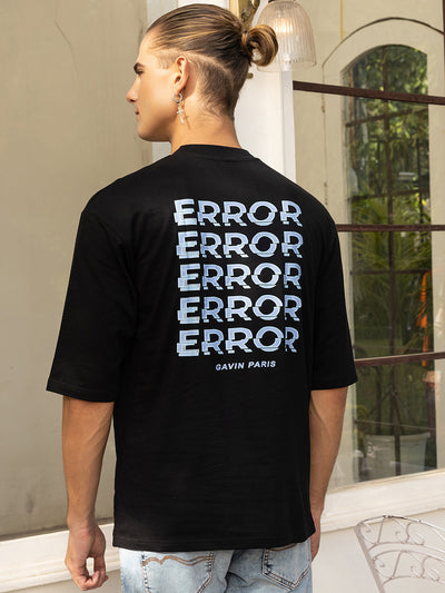 Error Back Print Oversized Black Drop Shoulder Tee