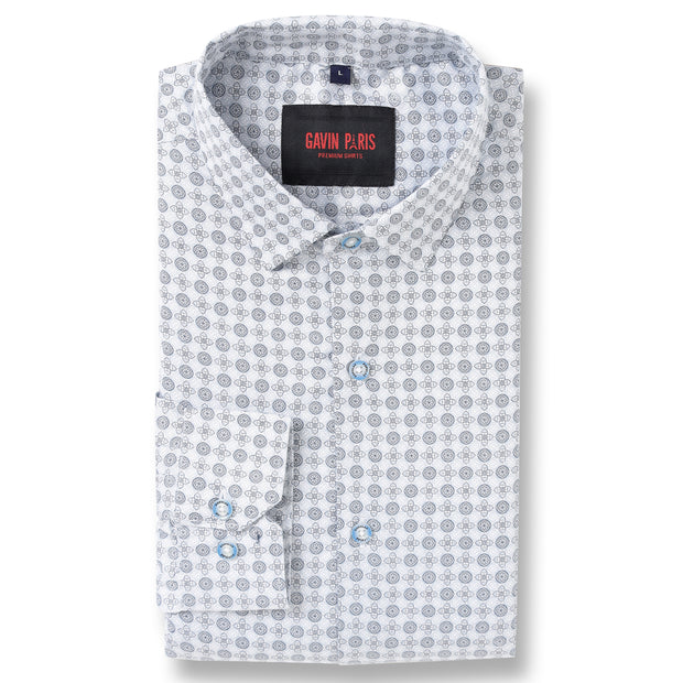 Light Blue with Circular Geometric Pattern Slim Fit Full Sleeve Shirt (GP029)