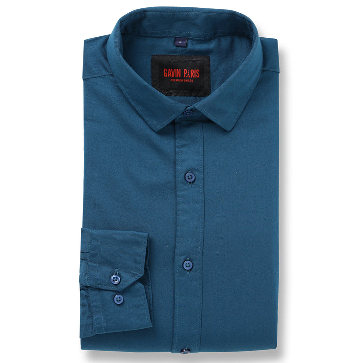Teal Blue Solid Full-Sleeve Shirt (GP077)