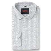 Full Sleeve Shirt - White with Grey Ornate Pattern (GP010)