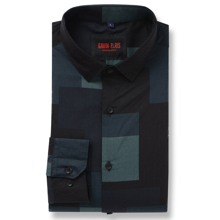Black and Green Block Pattern Slim Fit Full Sleeve Shirt (GP047)