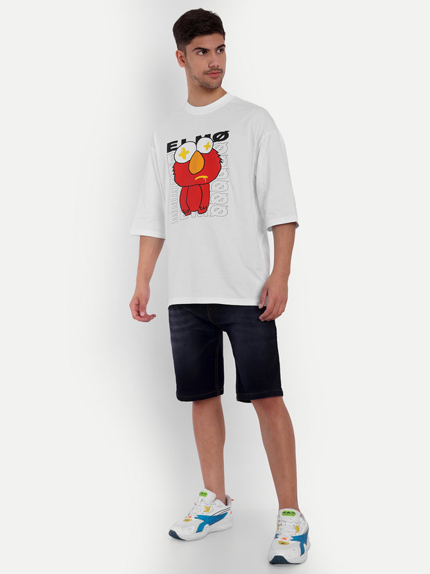 ELMO White Oversized Drop Shoulder Tee