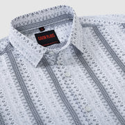 Light Grey and Navy Ethnic Stripe Design Men's Full Sleeve Shirt (GP310)
