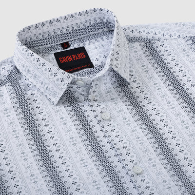 Light Grey and Navy Ethnic Stripe Design Men's Full Sleeve Shirt (GP310)
