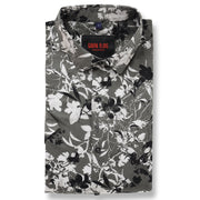 Half Sleeve Slim Fit Shirt- Grey with Black and White Floral Pattern (GP043)