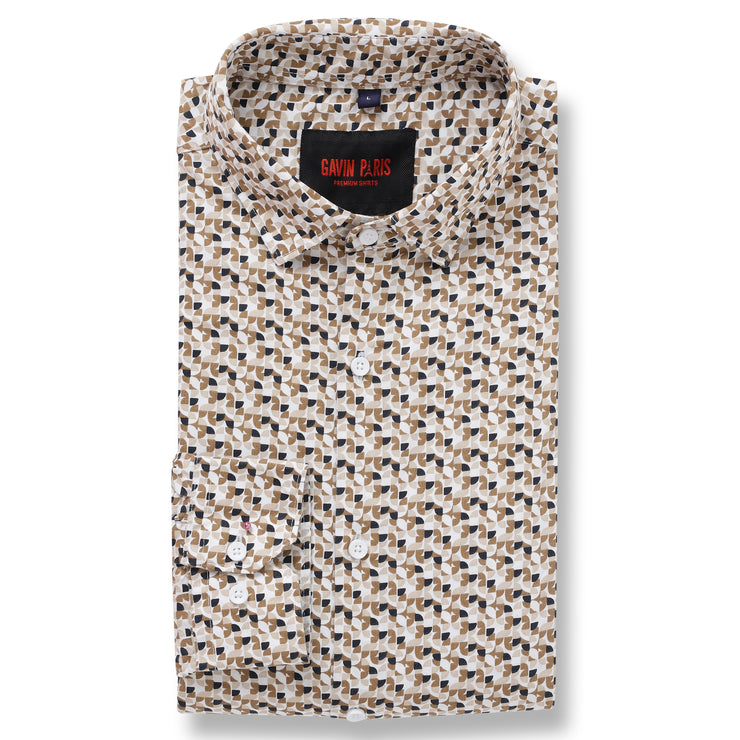 Beige and Black Geometric Pattern Full-Sleeve  Shirt (GP100)