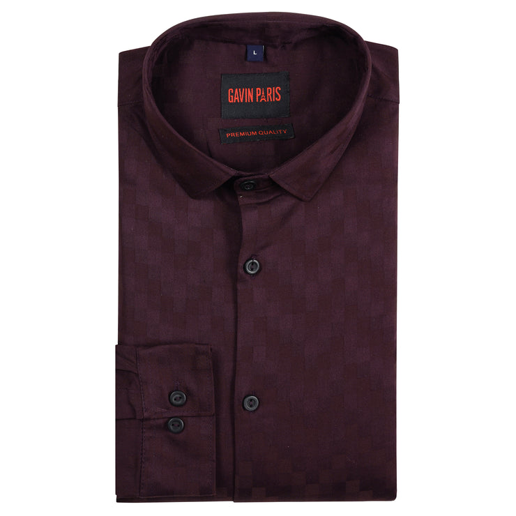 Burgundy Checkered Slim Fit Full Sleeve Shirt (GP170)
