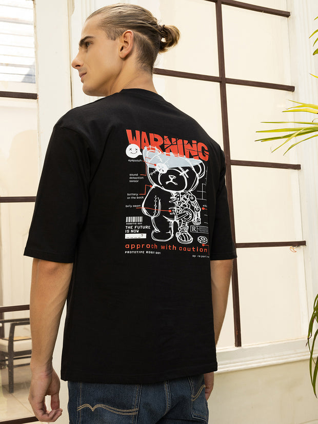 Warning Black Oversized T-shirt