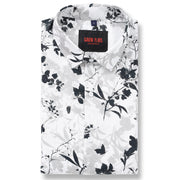 Half Sleeve Slim Fit Shirt- White with Black and Grey Floral Pattern (GP044)
