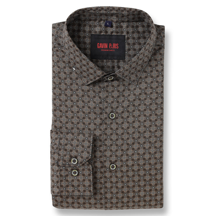 MENS BROWN CIRCLE PRINT FULL SLEEVE SHIRT (GP031)