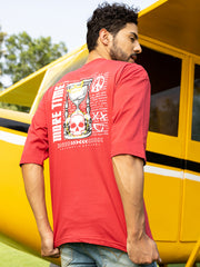 More Time Red Oversized Drop shoulder Tee by Gavin Paris