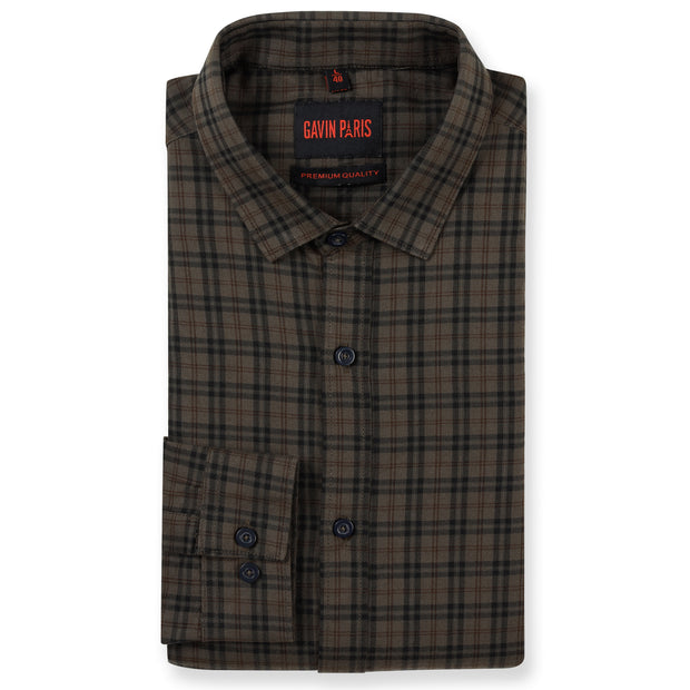Brown and Black Plain Slim Fit Full Sleeve Shirt With Pocket (GP165)