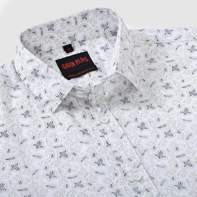 Off-White Paisley Design Men's Slim Fit Full Sleeve Shirt (GP299)