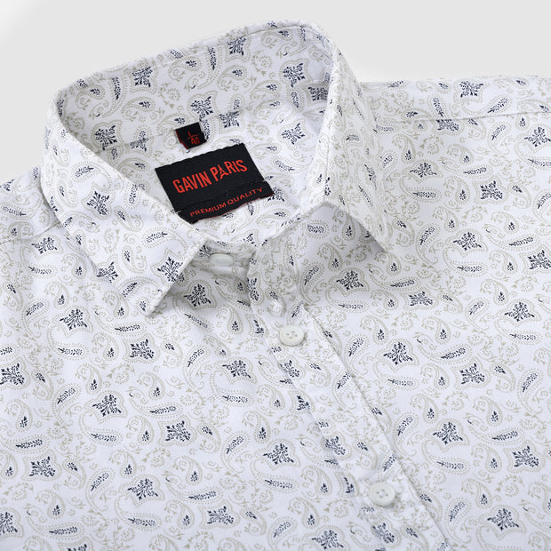 Off-White Paisley Design Men's Slim Fit Full Sleeve Shirt (GP299)