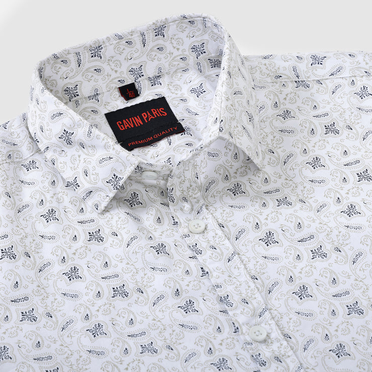 Off-White Paisley Design Men's Slim Fit Full Sleeve Shirt (GP299)