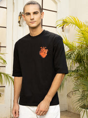 Red Heart Black Oversized Unisex Tee By Gavin Paris