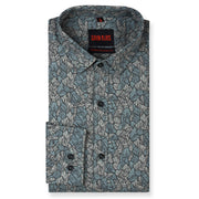 Leaf Print Slim Fit Full Sleeve Shirt - Teal Green (GP223)