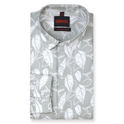 Leaf Print Slim Fit Full Sleeve Shirt - Light Grey (GP228)