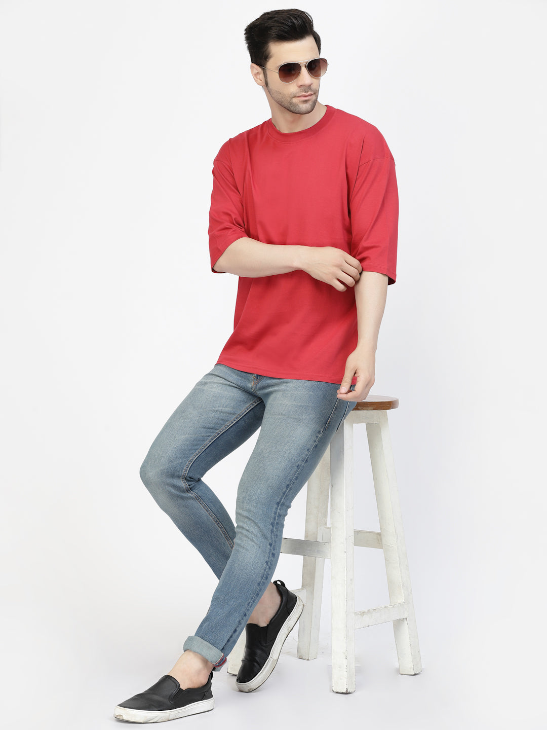 Red Plain Oversized Drop Shoulder Unisex Tshirt By Gavin Paris