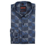 Full-Sleeve Slim Fit Blue Geometric Pattern Shirt (GP205)