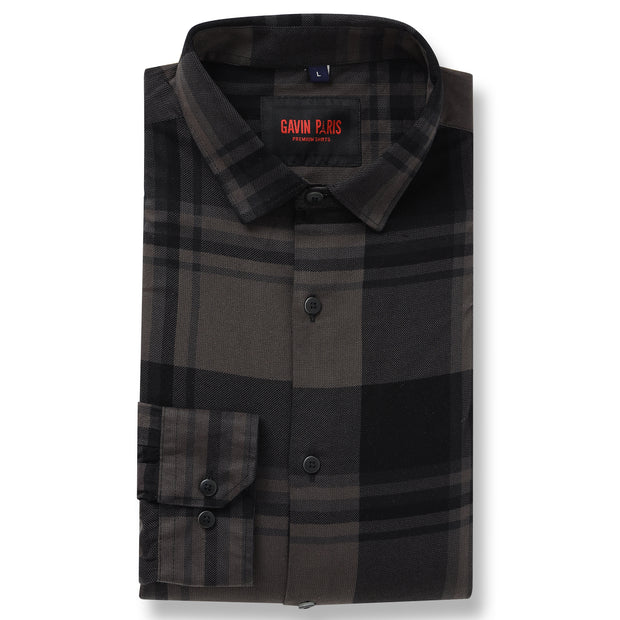 Dark Grey and Black Checkered Pattern Slim Fit Full Sleeve Shirt (GP003)