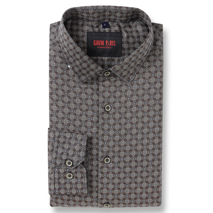 Brown Circle Pattern Slim Fit Full Sleeve Shirt (GP030)