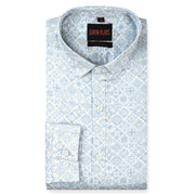 Floral Tile Print Full Sleeve Shirt - Light Blue and Beige (GP242)