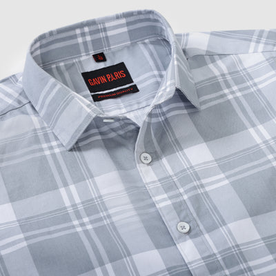 Gray Plaid Pattern Men's Slim Fit Full Sleeve Shirt (GP284)