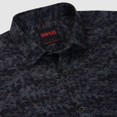 Men's Full Sleeve Navy Blue and Charcoal Abstract Print Shirt (GP275)