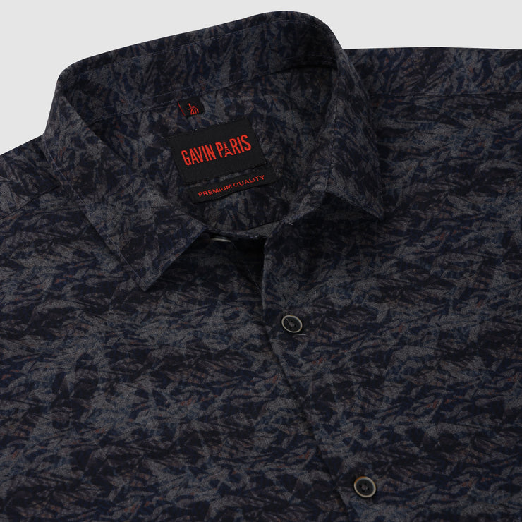 Men's Full Sleeve Navy Blue and Charcoal Abstract Print Shirt (GP275)