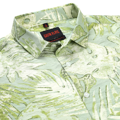Abstract Floral Print Slim Fit Full Sleeve Shirt - Mint Green (GP231)