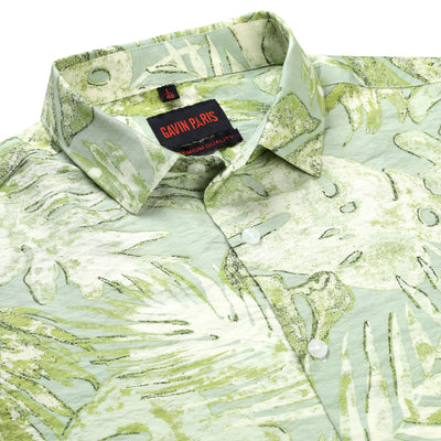 Abstract Floral Print Slim Fit Full Sleeve Shirt - Mint Green (GP231)