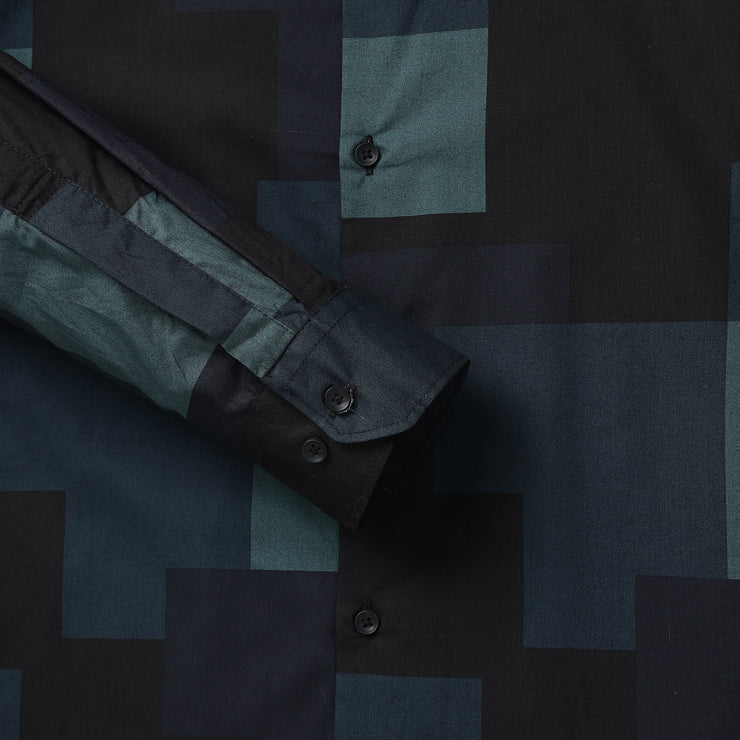 Black and Green Block Pattern Slim Fit Full Sleeve Shirt (GP047)