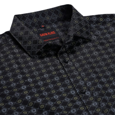 Black and Gold Diamond Pattern Slim Fit Full Sleeve Shirt (GP196)