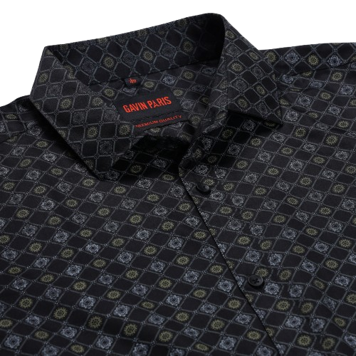 Black and Gold Diamond Pattern Slim Fit Full Sleeve Shirt (GP196)