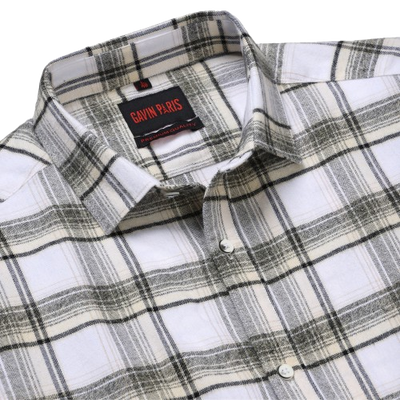 White & Olive Checkered Slim Fit Cotton Men's Full Sleeve Shirt (GP359)