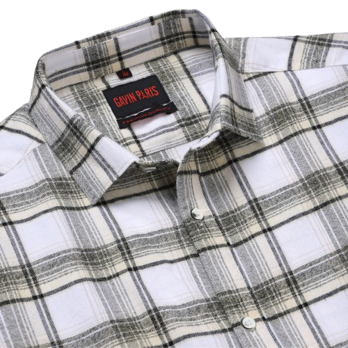 White & Olive Checkered Slim Fit Cotton Men's Full Sleeve Shirt (GP359)