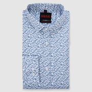 White and Blue Maze Print Men's Full Sleeve Shirt (GP295)