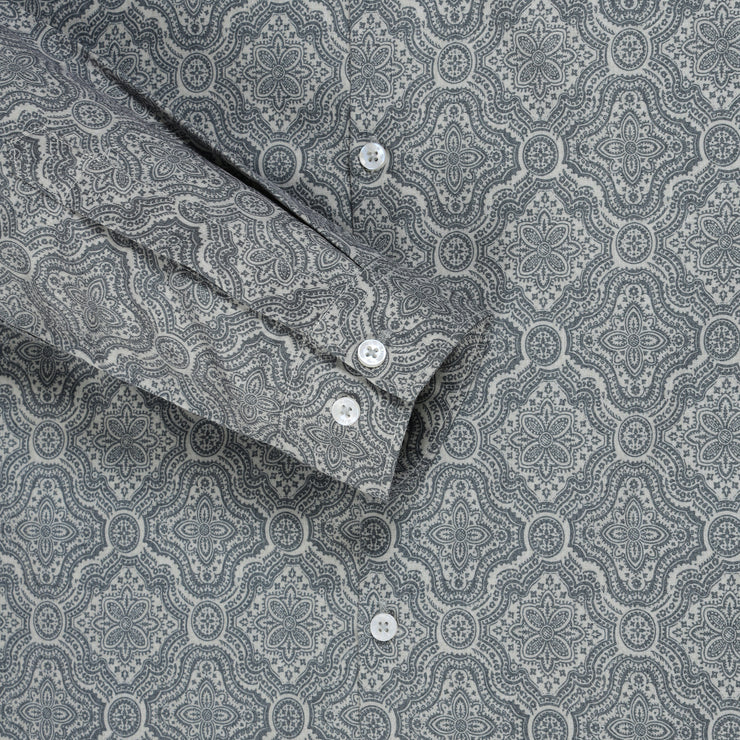 Grey Floral Paisley Print Slim Fit Full Sleeve Shirt (GP161)