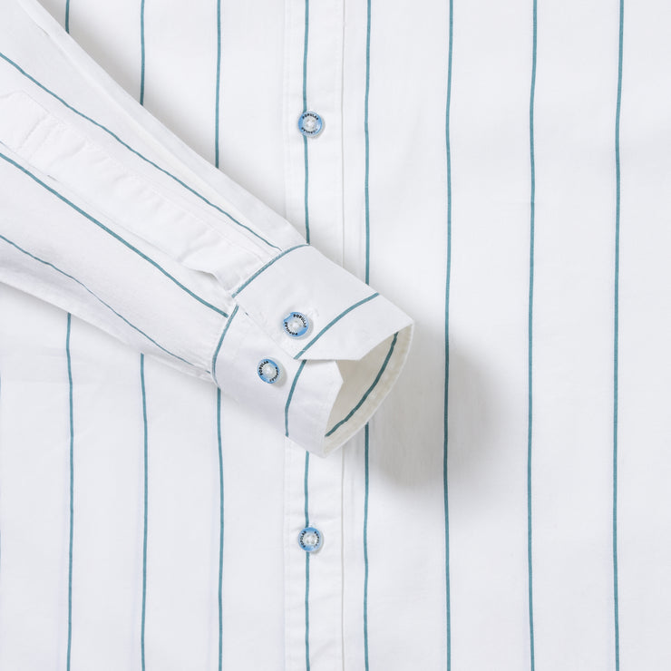 White Full Sleeve Shirt with Teal Stripes (GP036)