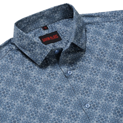 Blue Geometric Print Slim Fit Cotton Men's Full Sleeve Shirt (GP370)