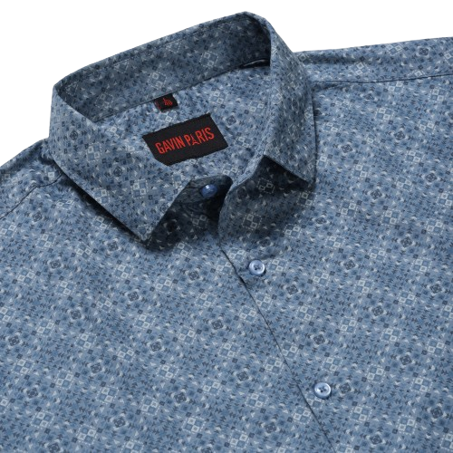 Blue Geometric Print Slim Fit Cotton Men's Full Sleeve Shirt (GP370)