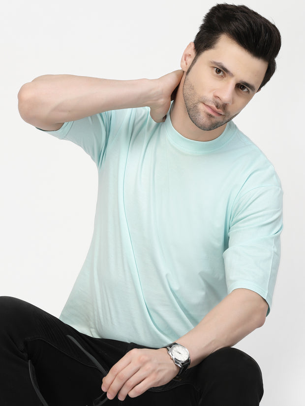 Aqua Blue Plain Oversized Drop Shoulder Unisex Tshirt By Gavin Paris