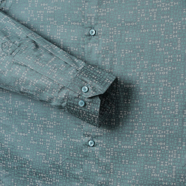 Full Sleeve Slim Fit Shirt - Teal with Geometric Pattern (GP007)