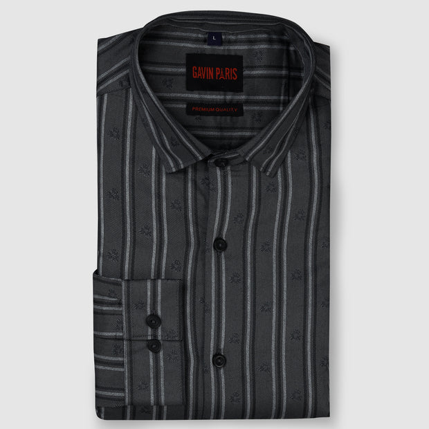 Striped Jacquard Slim Fit Full Sleeve Shirt - Charcoal Grey (GP220)