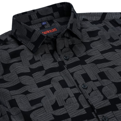 Black Slim Fit Full Sleeve Shirt with Modern Geometric Pattern (GP262)