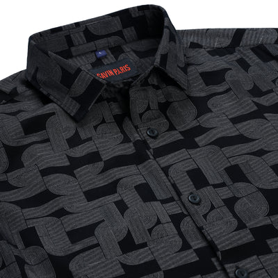 Black Slim Fit Full Sleeve Shirt with Modern Geometric Pattern (GP262)