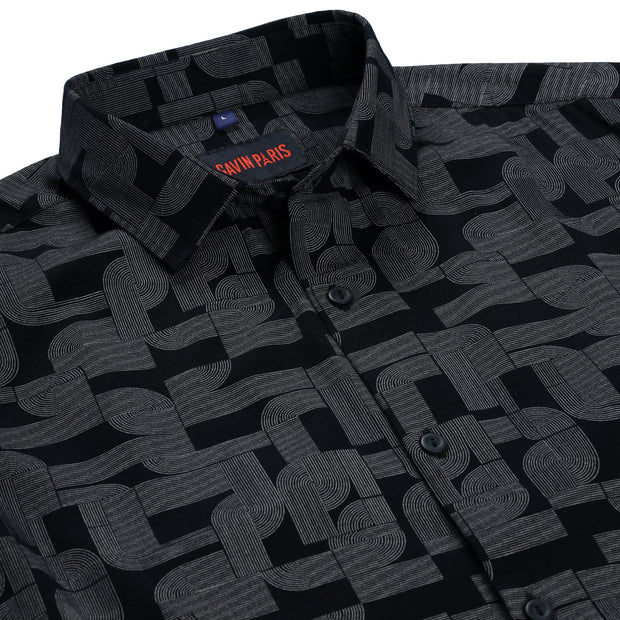Black Slim Fit Full Sleeve Shirt with Modern Geometric Pattern (GP262)