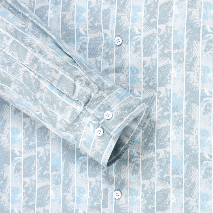 Light Blue and White Striped Floral Pattern Slim Fit  Full Sleeve Shirt (GP136)